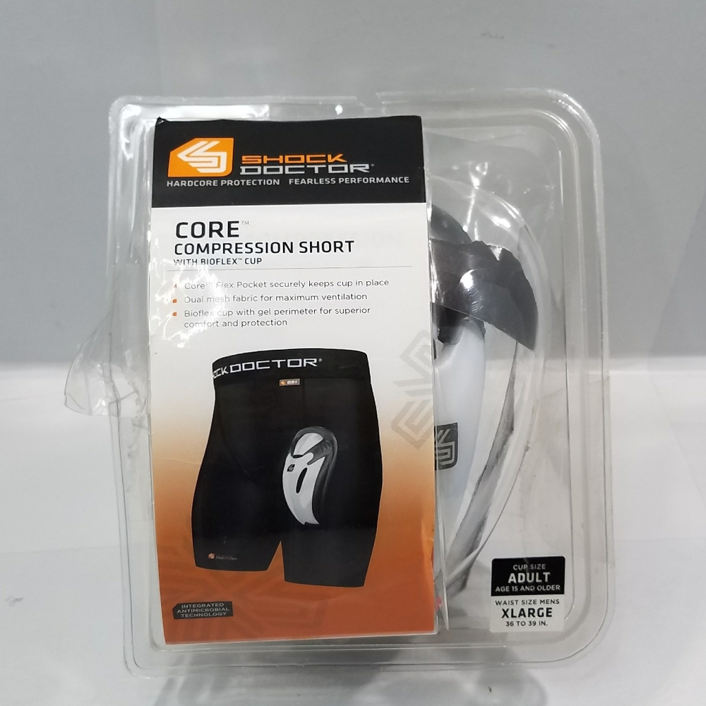 SHOCK DOCTOR CORE COMPRESSION SHORT WITH BIO FLEX CUP SZ XL 36-39" DAMAGED PKG